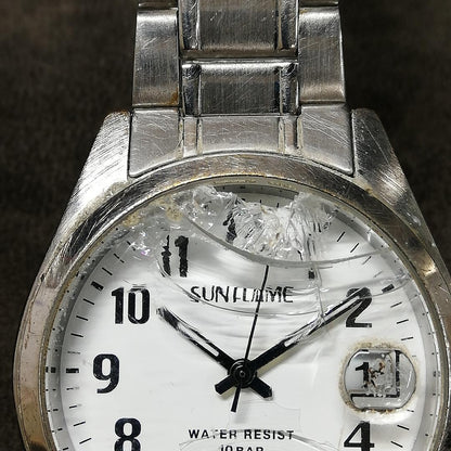 Sunflame MS284 Analog Quartz Men サンフレイム Watch ステンレス 中古品 部品取りにおすすめ [For Parts / Junk]