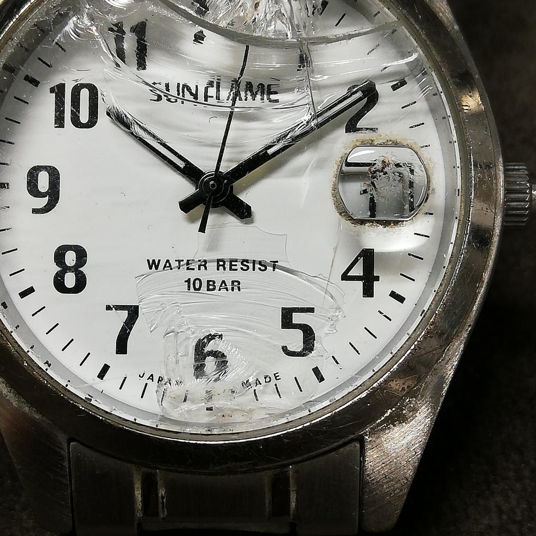 Sunflame MS284 Analog Quartz Men サンフレイム Watch ステンレス 中古品 部品取りにおすすめ [For Parts / Junk]