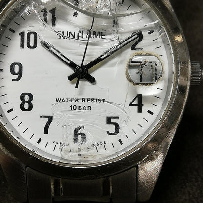 Sunflame MS284 Analog Quartz Men サンフレイム Watch ステンレス 中古品 部品取りにおすすめ [For Parts / Junk]