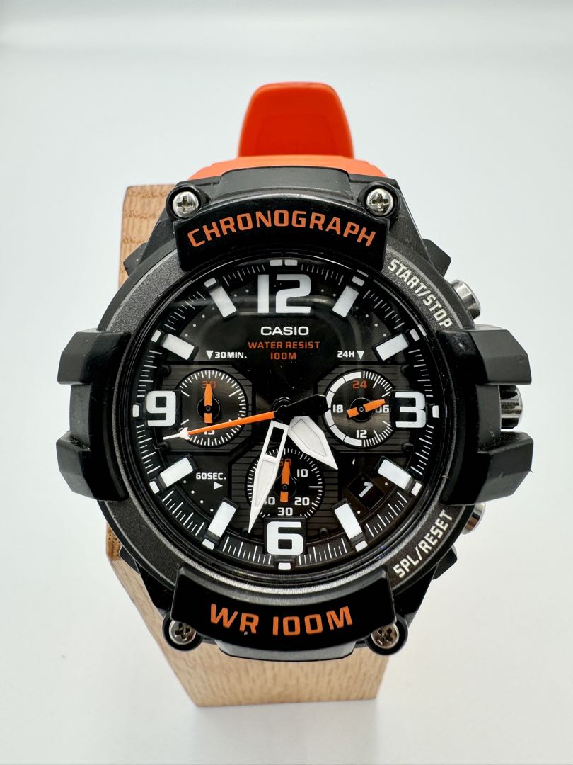 Casio MCW-100H Chronograph Analog Quartz Men Orange Strap 44Mm Men'S Watch