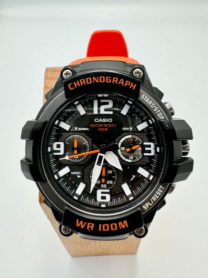 Casio MCW-100H Chronograph Analog Quartz Men Orange Strap 44Mm Men'S Watch