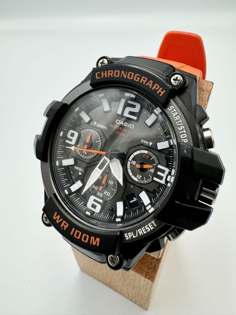Casio MCW-100H Chronograph Analog Quartz Men Orange Strap 44Mm Men'S Watch