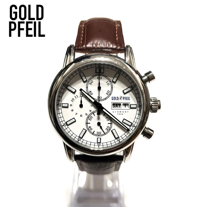 Gold Pfeil Analog Quartz Men Chronograph Small Seconds Watch Day-Date