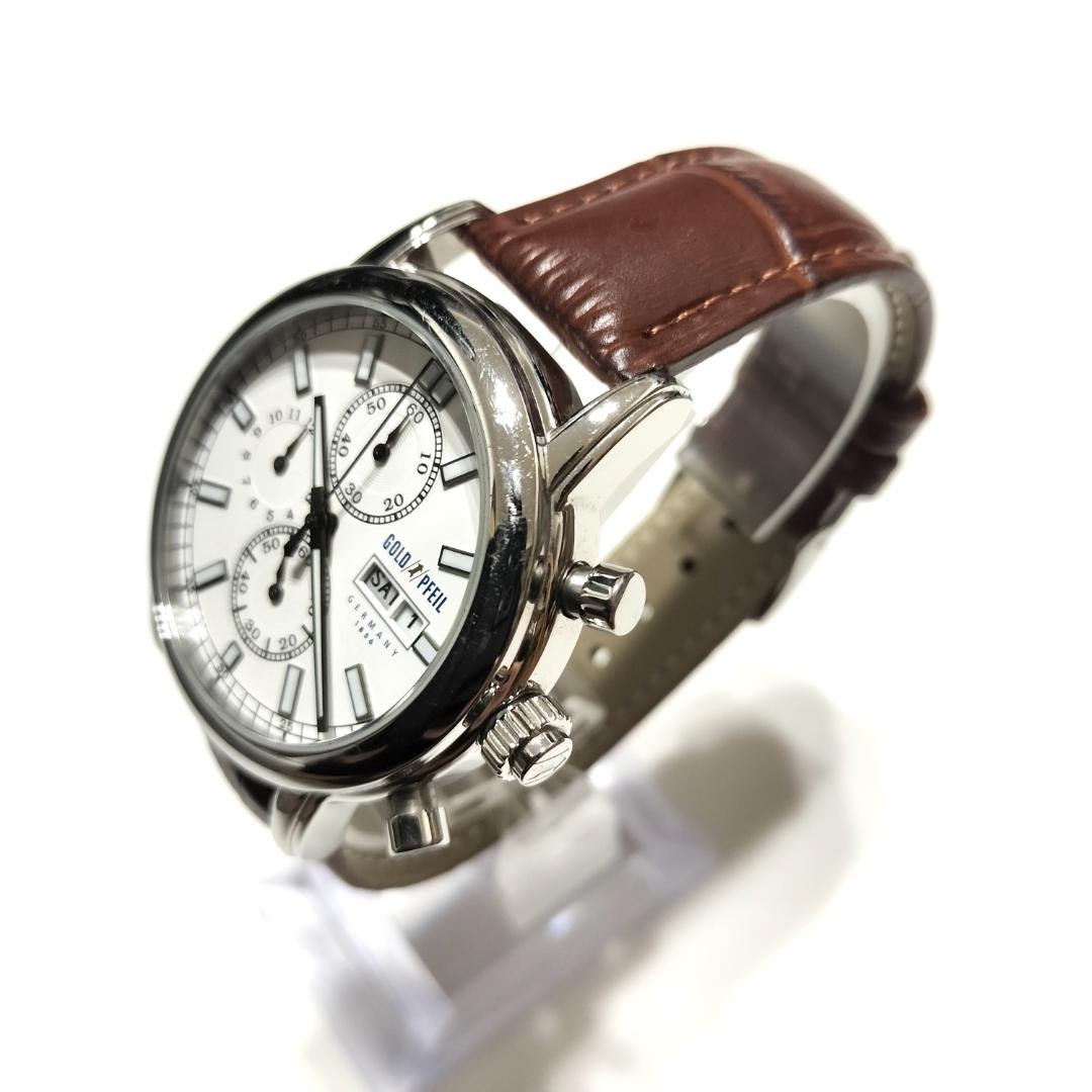 Gold Pfeil Analog Quartz Men Chronograph Small Seconds Watch Day-Date