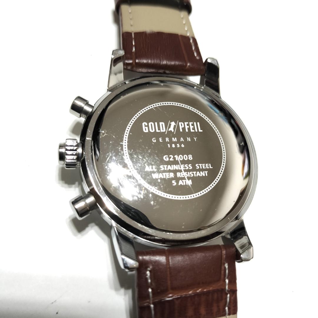 Gold Pfeil Analog Quartz Men Chronograph Small Seconds Watch Day-Date