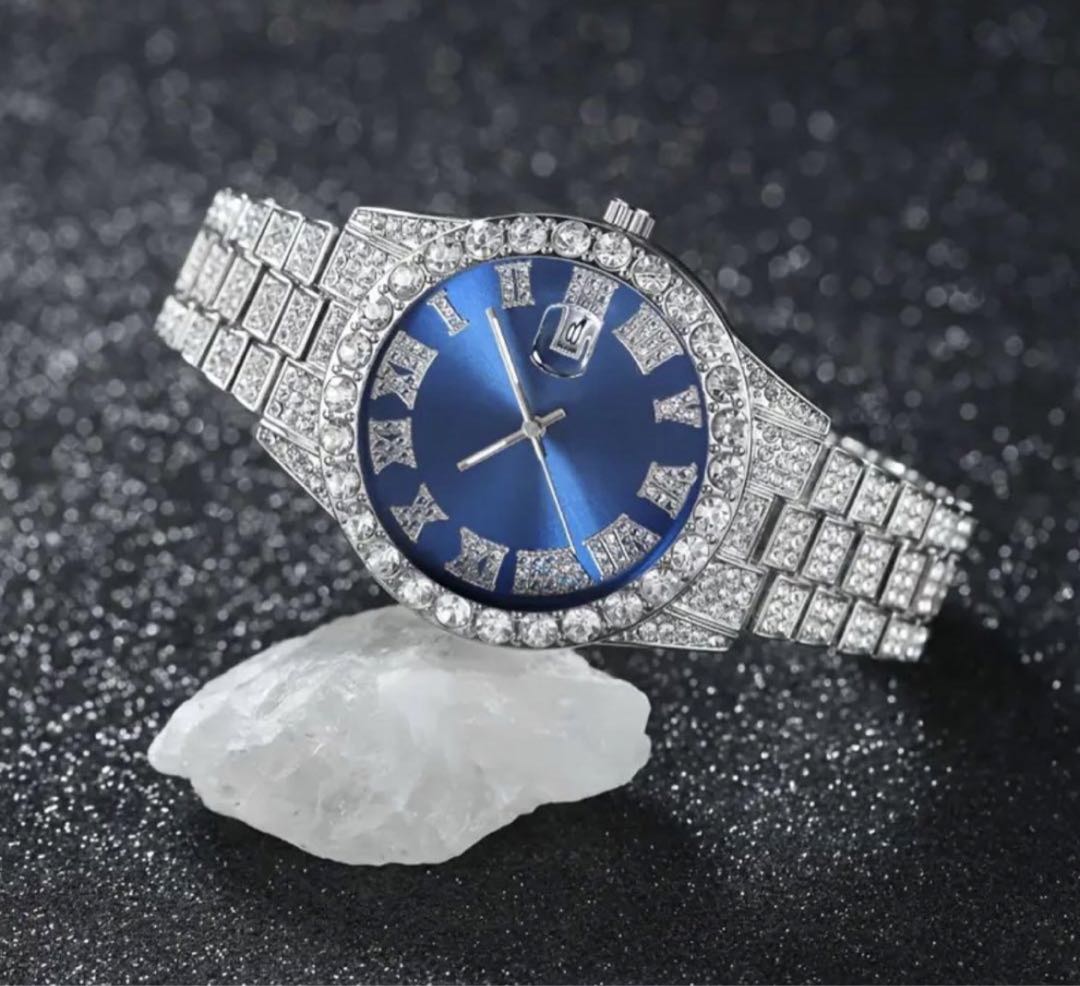 Bling Analog Quartz Men ケバケバ 限定sale ブリンブリン時計＆ジュエリー豪華3点set