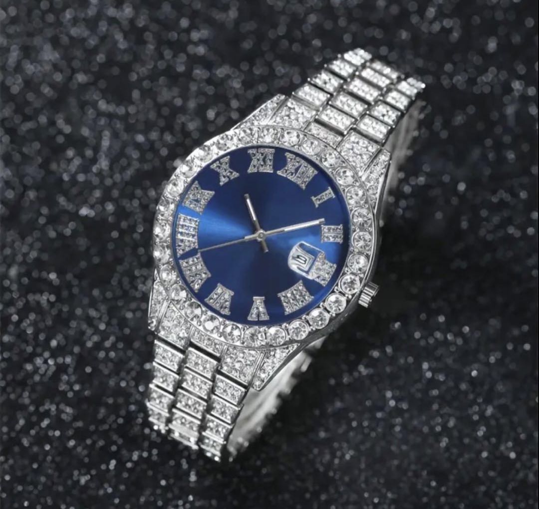 Bling Analog Quartz Men ケバケバ 限定sale ブリンブリン時計＆ジュエリー豪華3点set