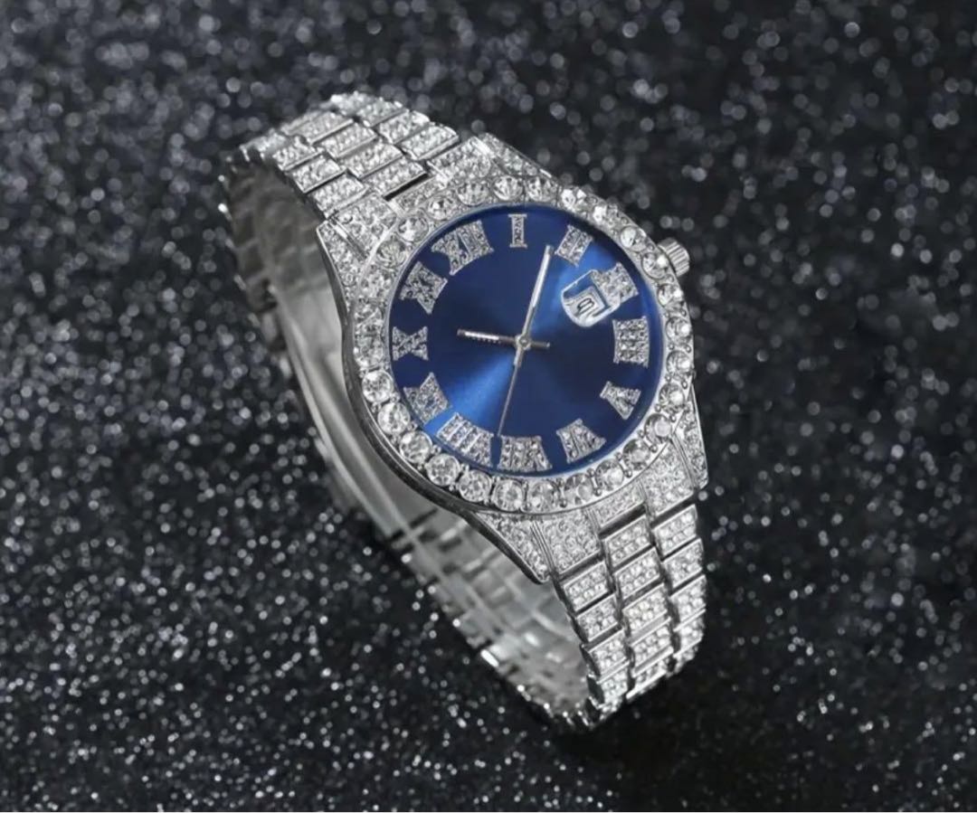 Bling Analog Quartz Men ケバケバ 限定sale ブリンブリン時計＆ジュエリー豪華3点set