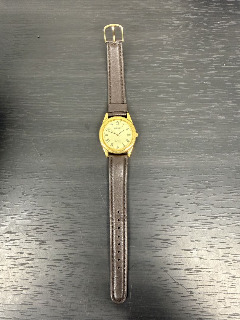 Seiko Current Analog Quartz Men Retro Gold Case Watch Leather Belt Men's