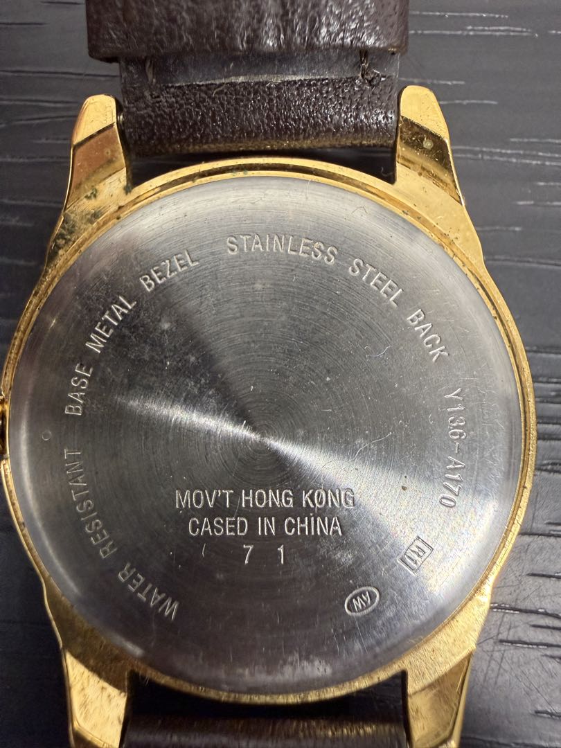 Seiko Current Analog Quartz Men Retro Gold Case Watch Leather Belt Men's