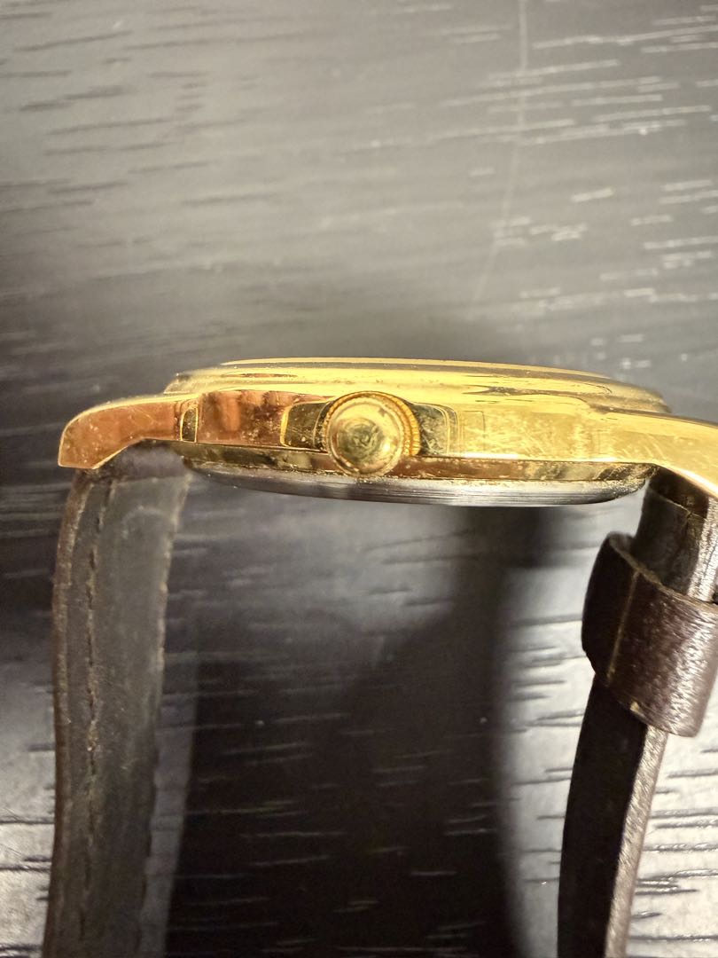 Seiko Current Analog Quartz Men Retro Gold Case Watch Leather Belt Men's