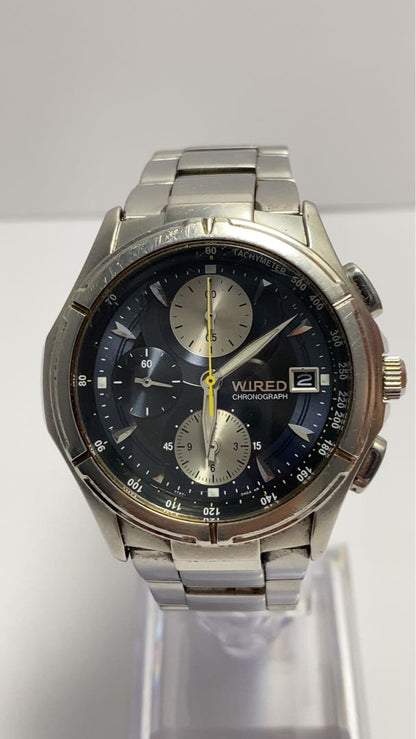 Seiko Wired 7T92-0GB0 Analog Quartz Men Working Item Navy Chronograph For Parts / Junk