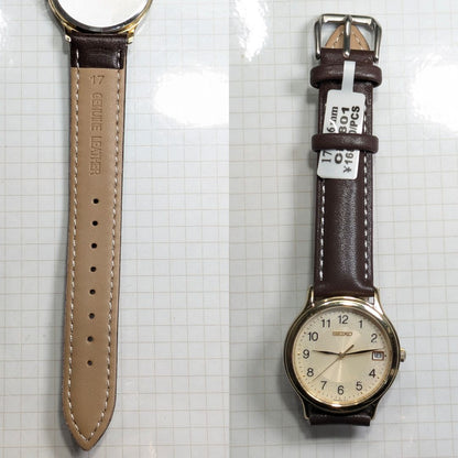 Seiko Analog Quartz Men Battery & Band Replaced Working Item