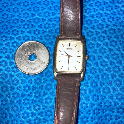Seiko Analog Quartz Women Gold Square Running Thickness 3.5mm Women's Rare Item