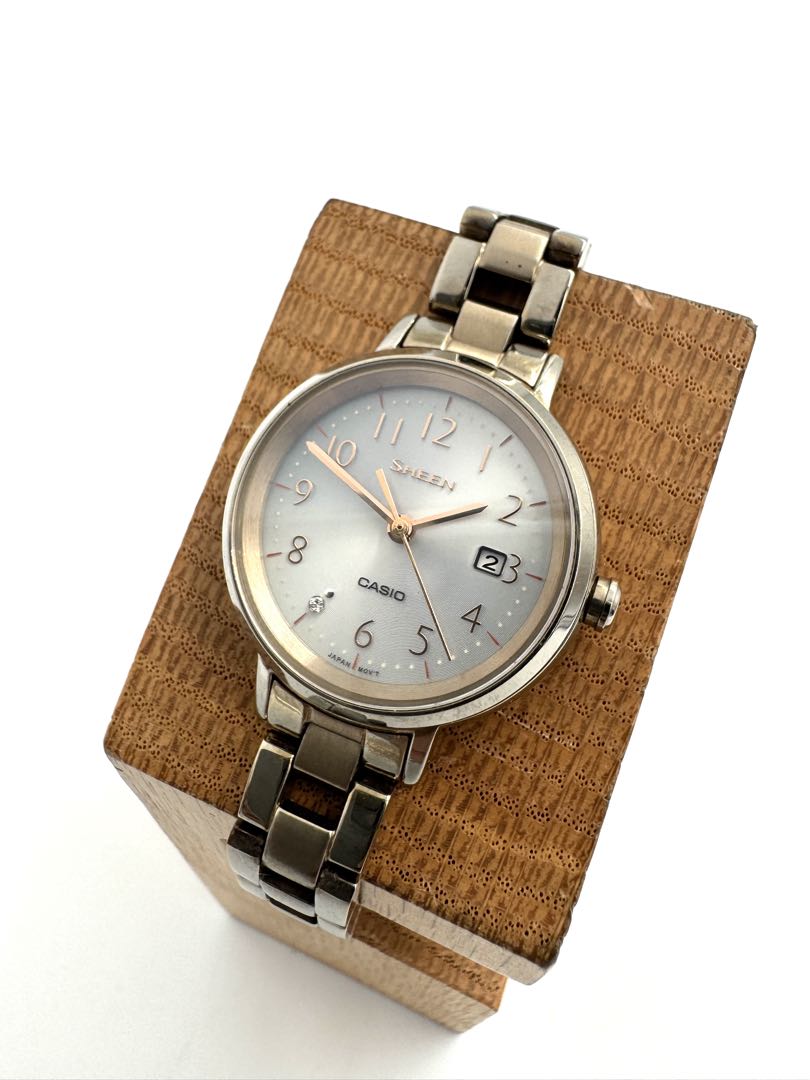Casio Sheen SHS-D100 Analog Quartz Women Solar Silver Dial Women'S Wristwatch 27Mm