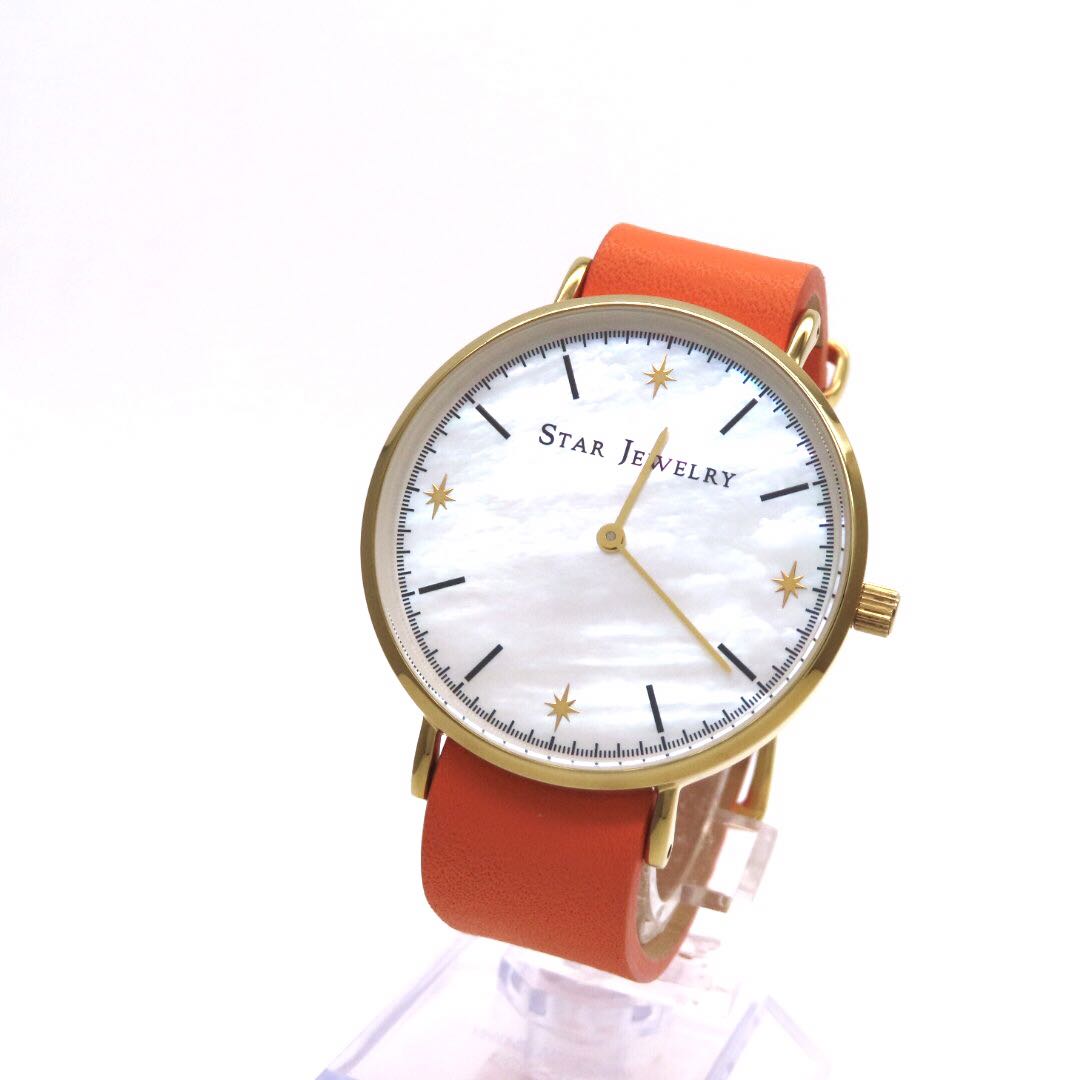 Star Jewelry Analog Quartz Men 極美品 スタージュエリー 時計 ホワイトシェル ゴールドカラー