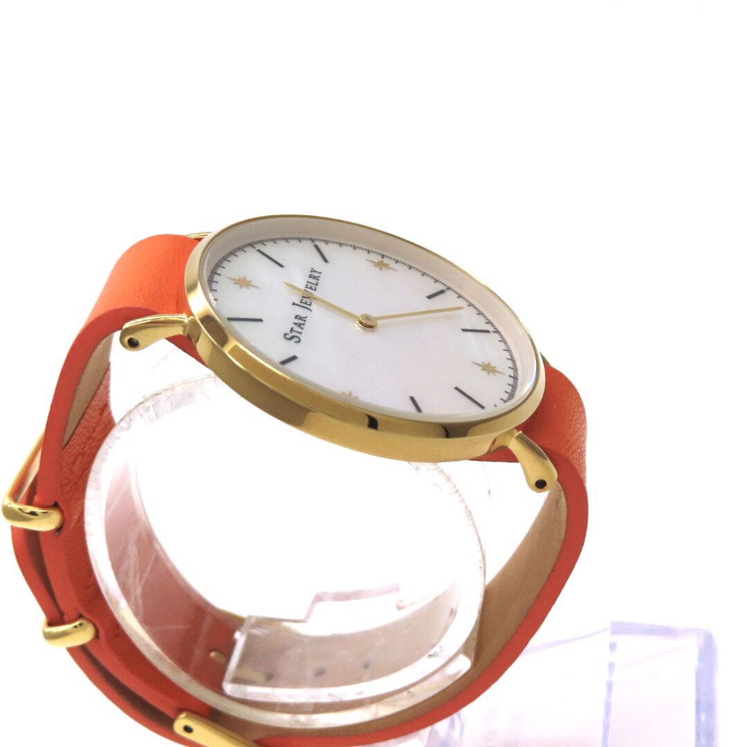 Star Jewelry Analog Quartz Men 極美品 スタージュエリー 時計 ホワイトシェル ゴールドカラー