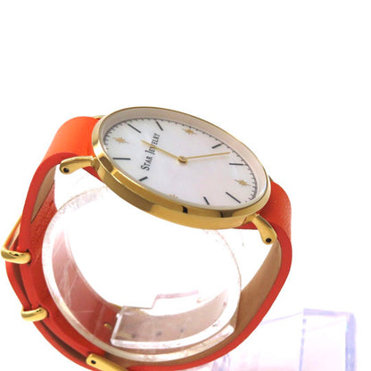 Star Jewelry Analog Quartz Men 極美品 スタージュエリー 時計 ホワイトシェル ゴールドカラー
