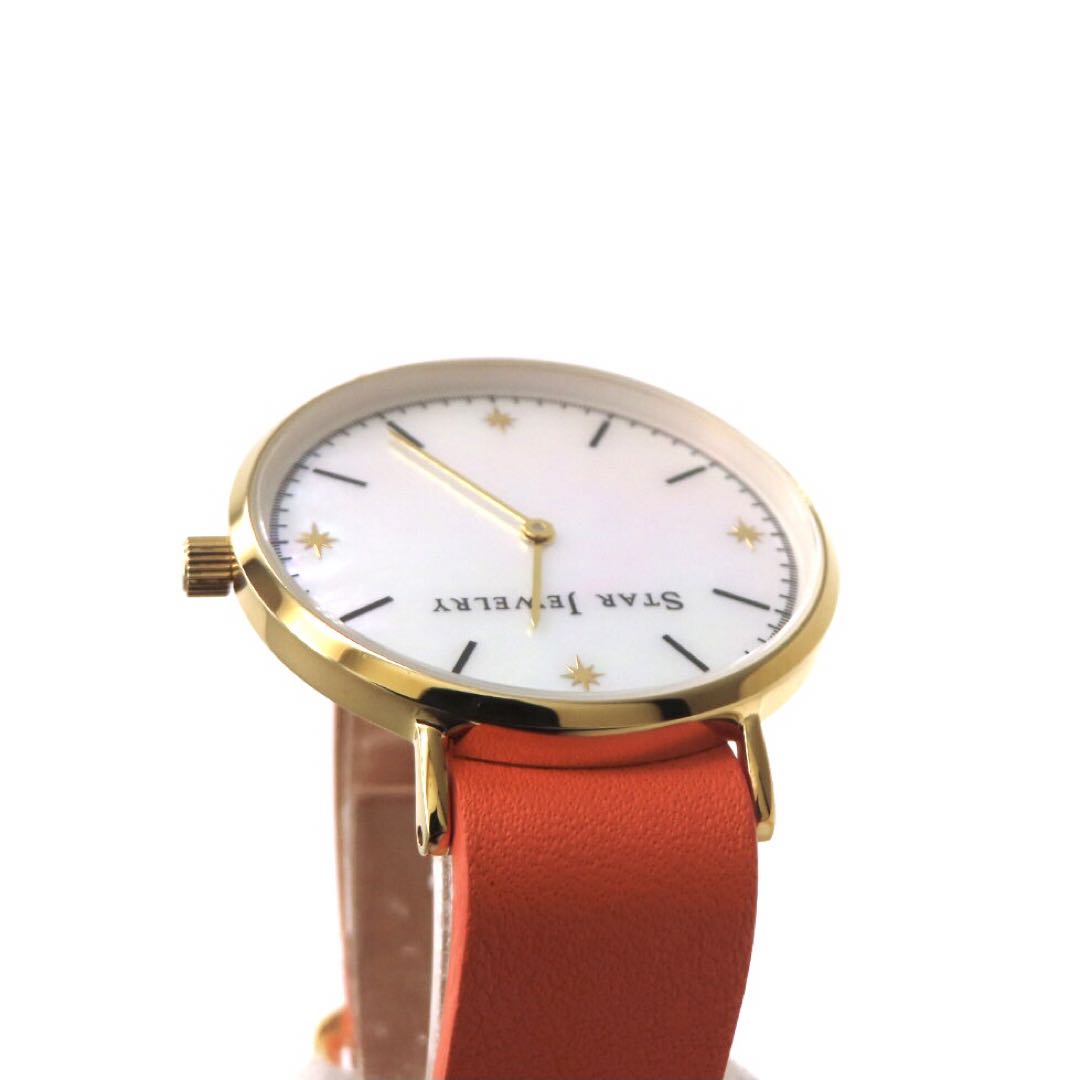 Star Jewelry Analog Quartz Men 極美品 スタージュエリー 時計 ホワイトシェル ゴールドカラー