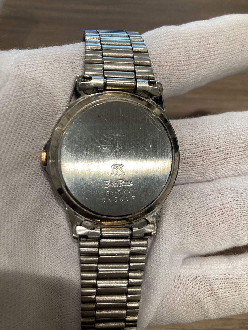 Benrus Analog Quartz Men ベンラス Watch ブラック ゴールド