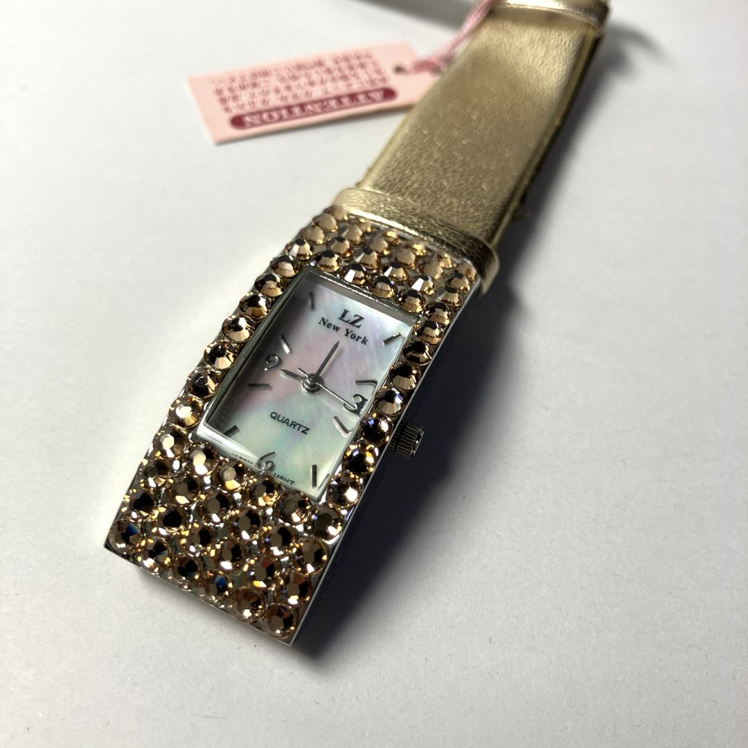 Lz New York Analog Quartz Women エルゼット ニューヨーク 未使用 Newyork スワロフスキー Womenwatch 稼動品 シェル盤