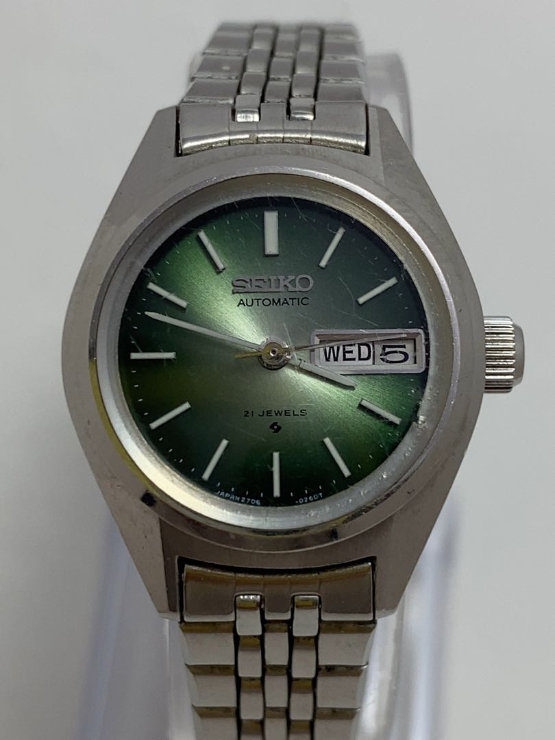 Seiko 2706-0180 Analog Mechanical (Automatic) Women Working Item Green Automatic 21Jewels For Parts / Junk