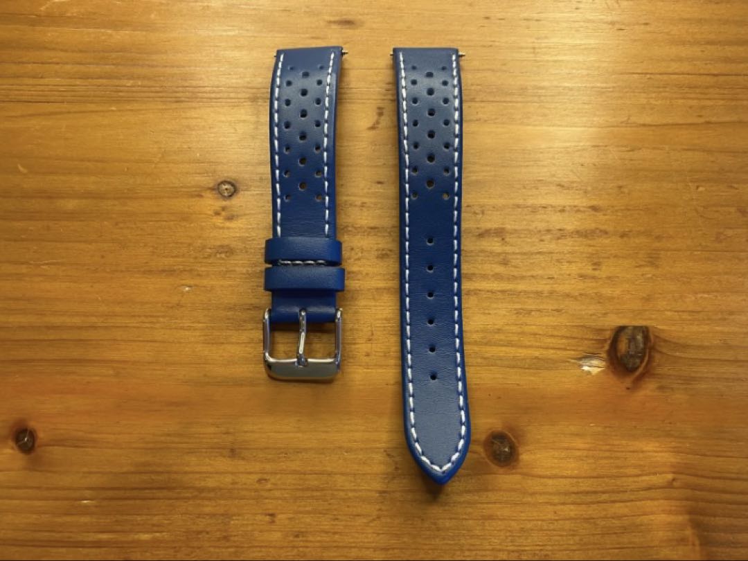 Straton Watch Company ストラトン 18Mm ラリー・オメガオリンピックモデル 高品質カーフ本革 青×白