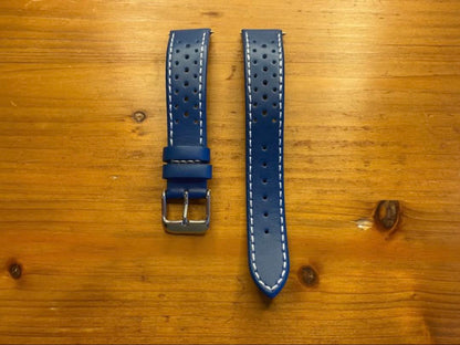 Straton Watch Company ストラトン 18Mm ラリー・オメガオリンピックモデル 高品質カーフ本革 青×白