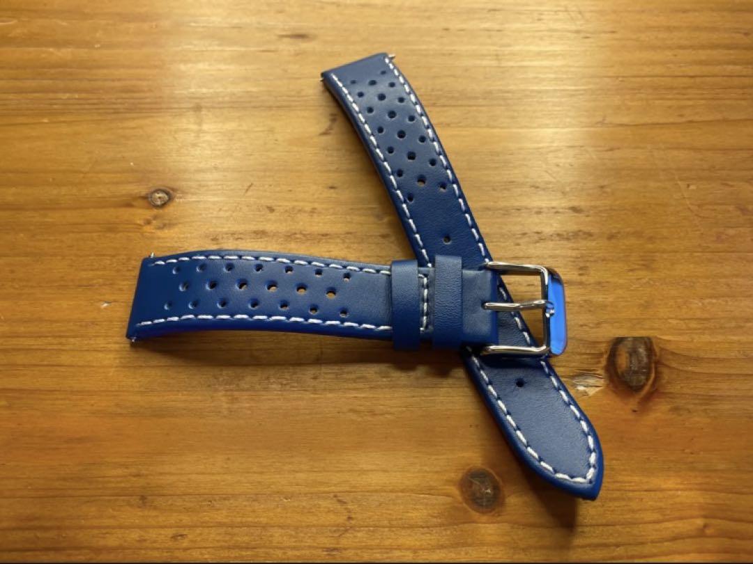 Straton Watch Company ストラトン 18Mm ラリー・オメガオリンピックモデル 高品質カーフ本革 青×白