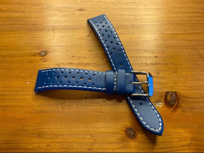 Straton Watch Company ストラトン 18Mm ラリー・オメガオリンピックモデル 高品質カーフ本革 青×白