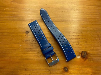 Straton Watch Company ストラトン 18Mm ラリー・オメガオリンピックモデル 高品質カーフ本革 青×白