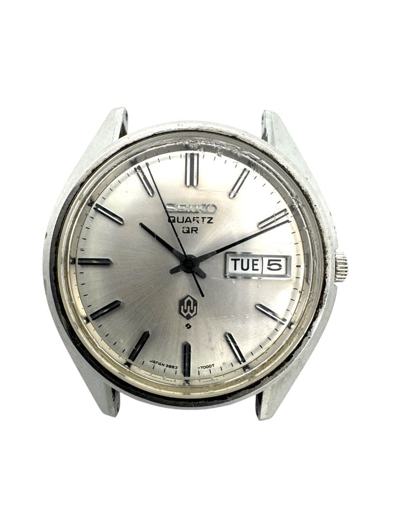 Seiko Quartz 3863-7001 Analog Unisex Adults Qr Day Date Silver Dial Men'S Watch Head Only Japan