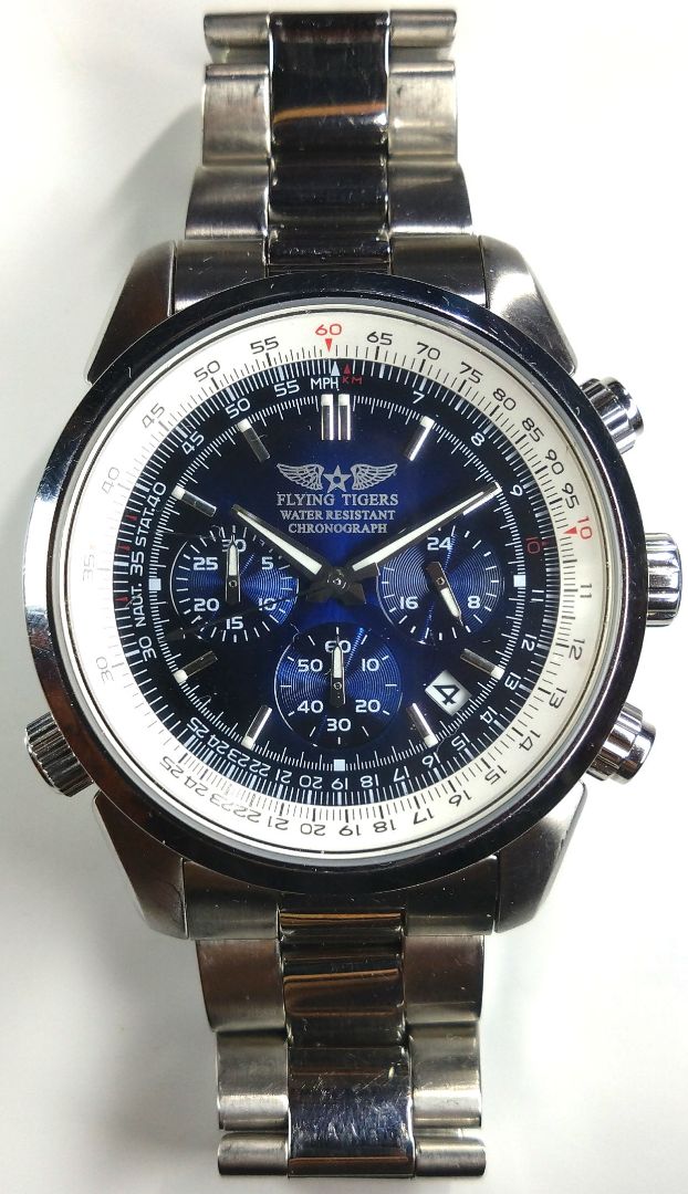 Flying Tiger Copenhagen Analog Quartz Men フライング タイガー コペンハーゲン Tigers Chronograph Watch [For Parts / Junk]