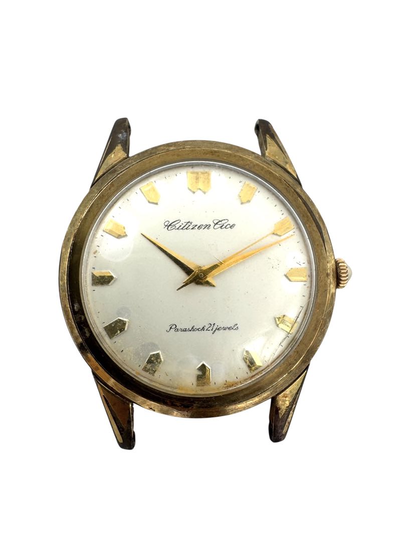 Citizen Ace Analog Mechanical (Manual) Unisex Adults Parashock 21 Jewels Vintage Gold Plated Manual Junk Men'S Watch Head