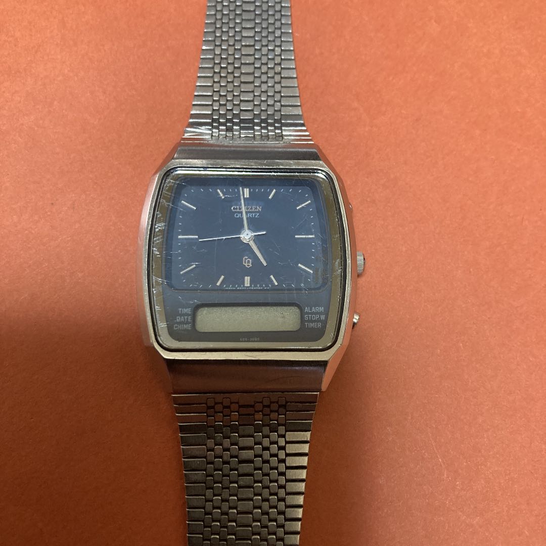 Citizen Quartz Digi-Ana 4-098668 Y Digital/Analog Unisex Adults Vintage Watch, Model , Silver Case, Gray Dial