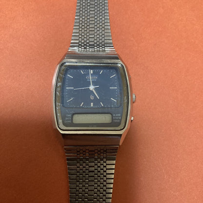 Citizen Quartz Digi-Ana 4-098668 Y Digital/Analog Unisex Adults Vintage Watch, Model , Silver Case, Gray Dial