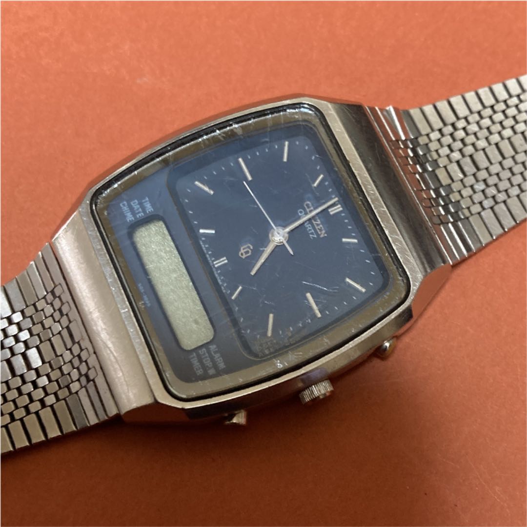 Citizen Quartz Digi-Ana 4-098668 Y Digital/Analog Unisex Adults Vintage Watch, Model , Silver Case, Gray Dial