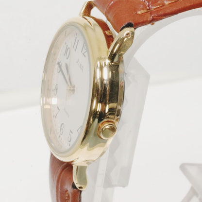 Seiko Alba V501-6B90 Analog Quartz Men Men'S Wristwatch Gold Tone Case Brown Leather Band