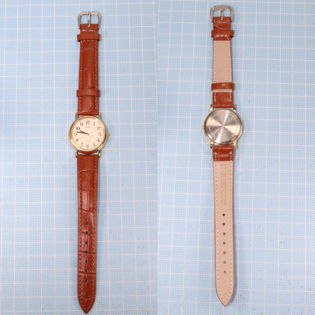 Seiko Alba V501-6B90 Analog Quartz Men Men'S Wristwatch Gold Tone Case Brown Leather Band