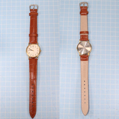 Seiko Alba V501-6B90 Analog Quartz Men Men'S Wristwatch Gold Tone Case Brown Leather Band