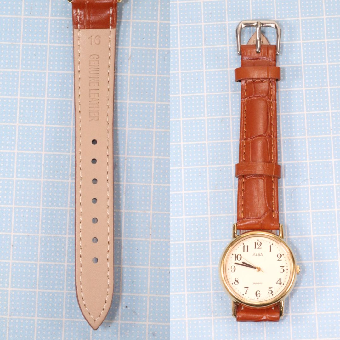 Seiko Alba V501-6B90 Analog Quartz Men Men'S Wristwatch Gold Tone Case Brown Leather Band