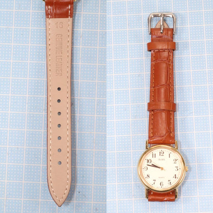 Seiko Alba V501-6B90 Analog Quartz Men Men'S Wristwatch Gold Tone Case Brown Leather Band