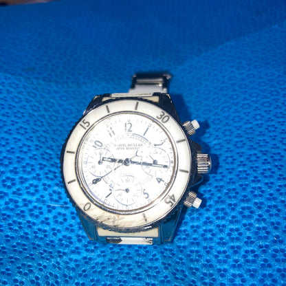 Seiko Analog Quartz Men Daniel Muller White Chronograph Diver's Running Unisex Good Condition