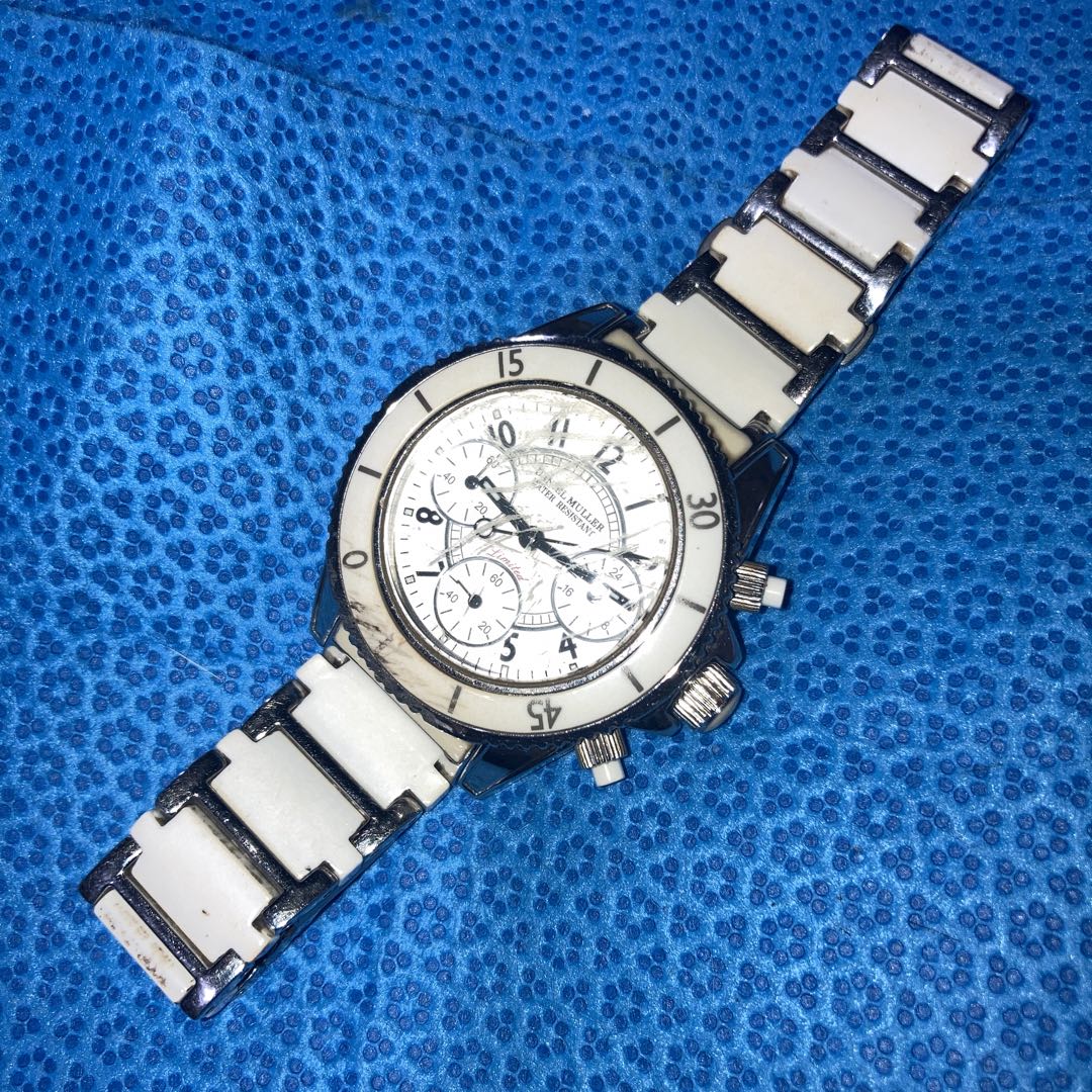 Seiko Analog Quartz Men Daniel Muller White Chronograph Diver's Running Unisex Good Condition