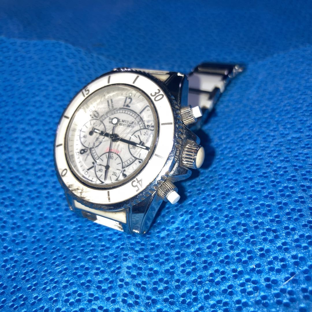Seiko Analog Quartz Men Daniel Muller White Chronograph Diver's Running Unisex Good Condition