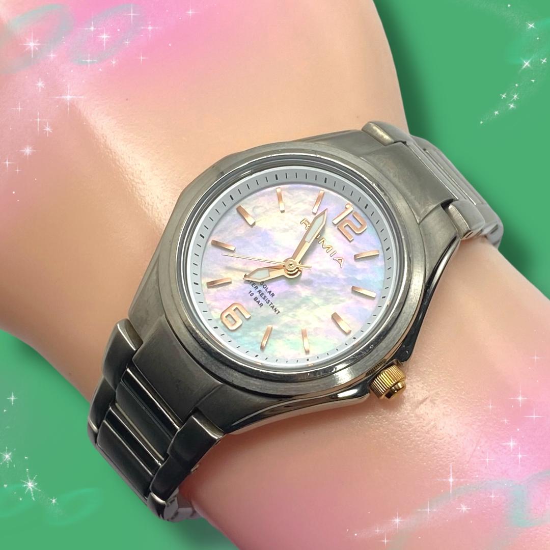 Romea RM-827LA(F) Analog Solar Women Romia Women'S Watch Titanium Water Resistant Mop Dial Excellent Condition