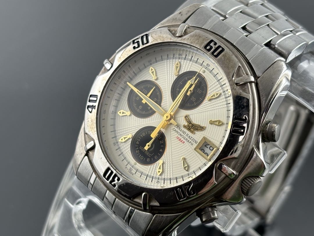 Omega F-1004 Analog Quartz Men Fernand Razzini Chronograph Watch Men'S Battery Replaced