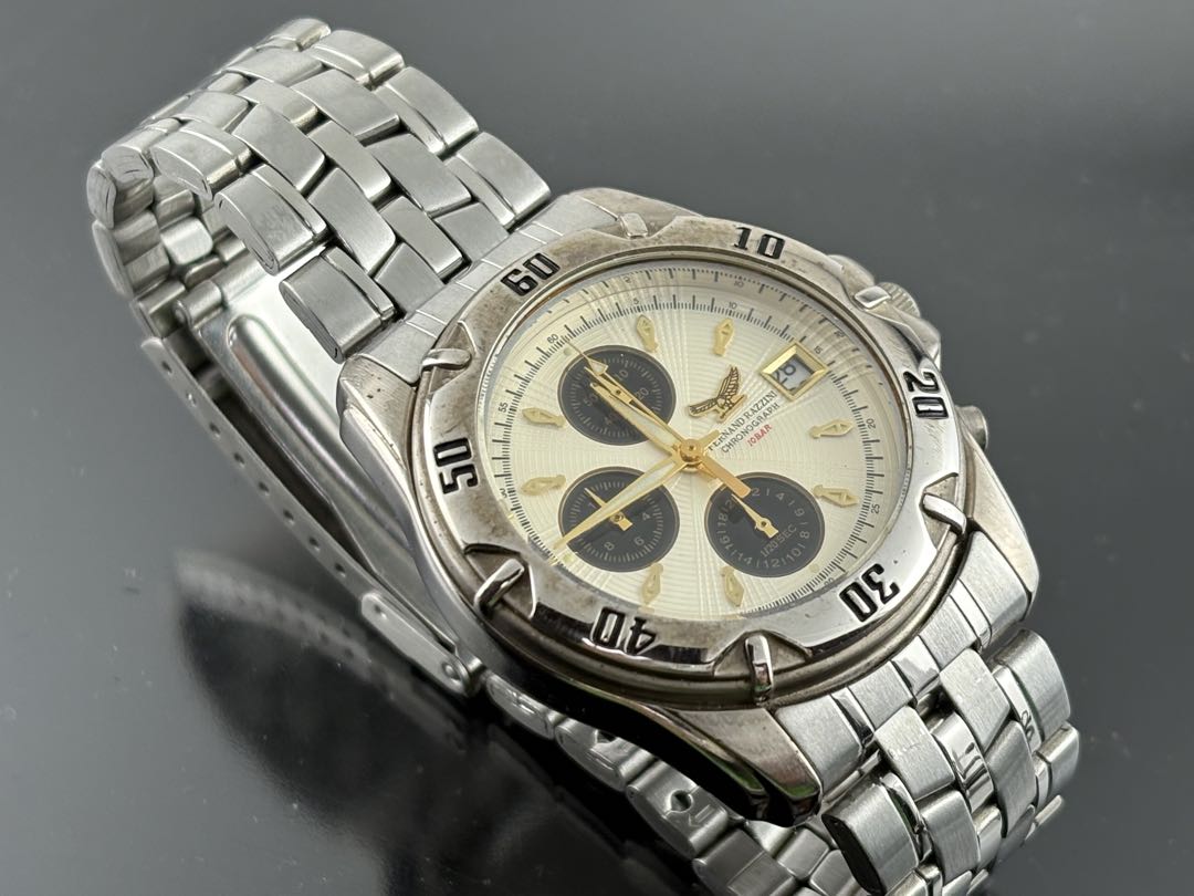 Omega F-1004 Analog Quartz Men Fernand Razzini Chronograph Watch Men'S Battery Replaced