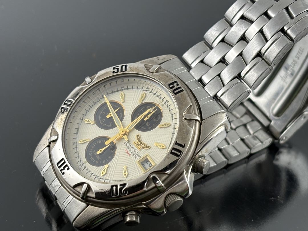 Omega F-1004 Analog Quartz Men Fernand Razzini Chronograph Watch Men'S Battery Replaced