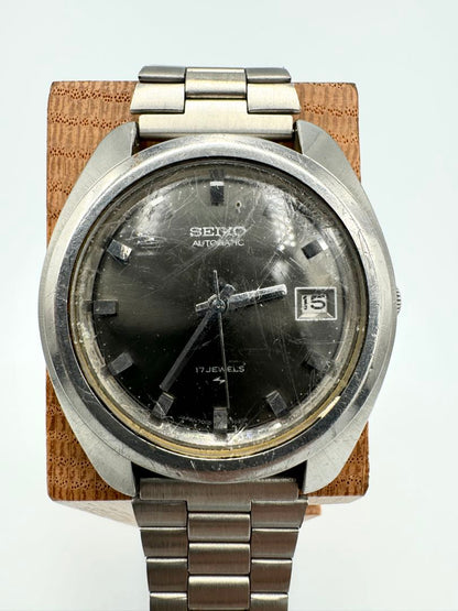 Seiko Automatic 7005-7030 Analog Mechanical (Automatic) Unisex Adults 17 Jewels Black Dial Men'S Watch Head Only Japan